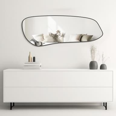 WallBeyond Irregular Wall Mirror, Asymmetrical Mirror Wall Mounted with Black Framed for Living Room, Bathroom, Bedroom, Entryway Wall Decor, 46"×18", Black - Image 2