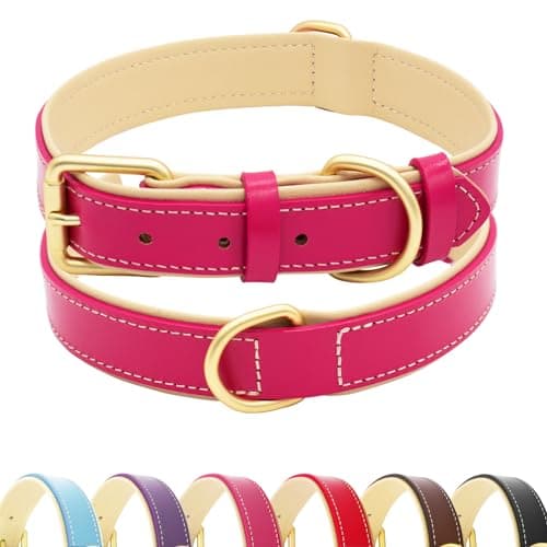HSIGIO Leather Dog Collar for Small Medium and Large Dogs, Soft Padded Dog Leather Collar with Gold Buckle, Adjustable Genuine Leather Collars for Small Dogs(Hotpink, S) - Image 1