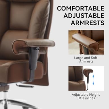 Big and Tall Ergonomic Office Chair 450LBS with Foot Rest, High Back PU Leather Executive Chair with Adjustable Padded Armrests, Lumbar Support for Home or Work, Heavy Duty Computer Chair, Brown - Image 6