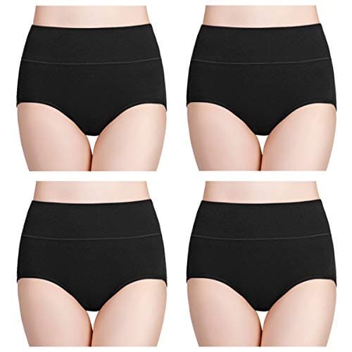 wirarpa Womens Cotton Underwear 4 Pack High Waist Briefs Light Tummy Control Ladies Comfort Stretch Panties Underpants Size XL,Black - Image 1