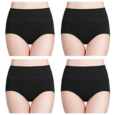 wirarpa Womens Cotton Underwear 4 Pack High Waist Briefs Light Tummy Control Ladies Comfort Stretch Panties Underpants Size XL,Black - Image 1