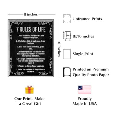 AMERICAN LUXURY GIFTS 7 Rules of Life Inspirational Wall Art Print - 8x10” Vintage Rustic Print For Home, Bedroom, Office & Cabin Decor & Great Happiness Reminders for All! Unframed - Image 2