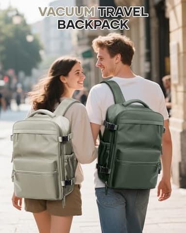 Vacuum Travel Backpack with Pump for Women,Personal Item Carry on Backpacks Flight Approved 18x14x8 inches for Men,Laptop Waterproof Work Compression bags Casual Daypack GreyBrown - Image 9