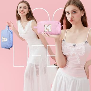 YOOLIFE Makeup Bag for Women - Monogram Cute Initial Pink Makeup Bags Cosmetic Toiletry Pouch Make Up Case for Women Her Best Friend Friendship Sister Teacher, Personalized Birthday Gifts for Women K - Image 2