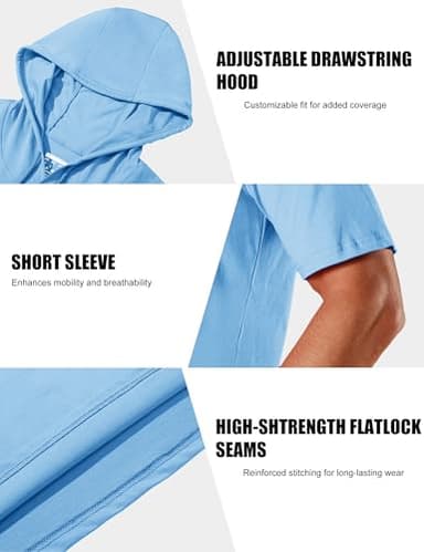 MAGCOMSEN Mens Hoodies Short Sleeve Hooded Shirts Workout Hoodie Sweatshirt lightweight Pullover Summer Cotton T Shirt Blue,2XL - Image 6