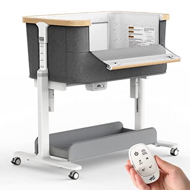 VaVaSoo Rocking Bassinet for Baby Electric Automatic Bedside Sleeper Rocks Itself 3 Motion Auto Rolling Newborn Cradle 5 Height Adjustable with Music, Wheels, Storage, Dark Grey - Image 1