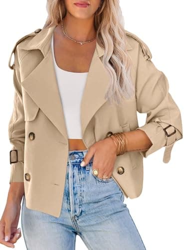 Saodimallsu Women Crop Double Breasted Trench Coat Raglan Sleeve Work Office Cropped Jacket With Pockets - Image 1