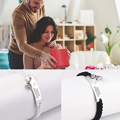 VDKIDKT Braided Couples Bracelets Handmade Braided Rope ID Plate for Women Men Friendship Engraved Bracelets Set for Anniversary Birthday Gift (No Matter Where We Go) - Image 5