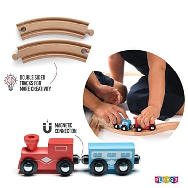 Play22 Wooden Train Tracks - 52 PCS + 2 Bonus Car Toy Trains - for Kids is Compatible with Thomas Wooden Railway Systems and All Major Brands - Original - Image 5