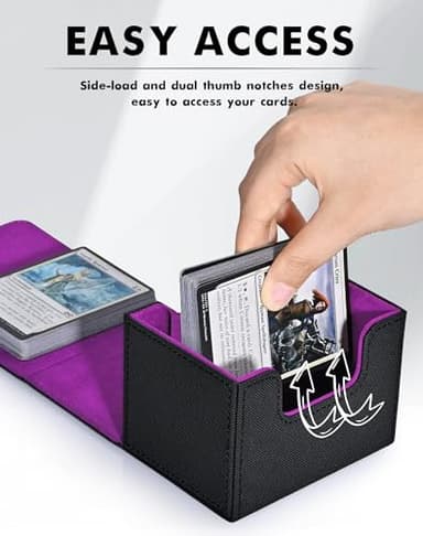 ZLCA Card Deck Box for Trading Cards, MTG Commander Deck Box Holds 120+ Single Sleeved, Leather Magnetic Card Storage Case Fits for TCG CCG Magic (Black& Purple) - Image 3