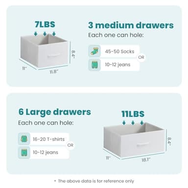 OLIXIS Dresser for Bedroom, 9 Storage Drawers, Wide Fabric Closet Chests Organizer Tower Furniture, TV Stand with Wooden Top Metal Frame for Clothes, Living Room, Hallway, Entryway, Classic White - Image 3