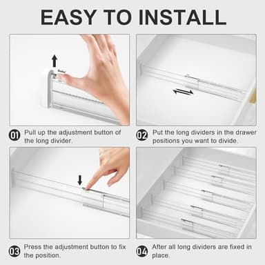 HiYZ Expandable Drawer Dividers - 12.6-22.8'' Adjustable Drawers Organizers for Kitchen Utensils, Drawer Separators in Bedroom, Dresser, Office, Bathroom, Fridge, 12 Pack Long Dividers-Clear - Image 3
