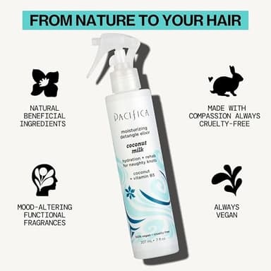 Pacifica Coconut Milk Hair Detangler Spray - Leave In Conditioner Spray, Detangling Elixir Suitable for All Types, Fine and Curly Hair Products, Smoothing, Moisturizing, and Anti-Frizz - 207 mL - Image 7