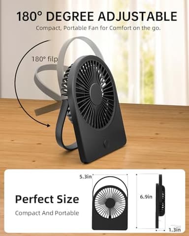 buywoo Portable USB Desk Mini FAN, USB-A Corded Powered Small Personal Fan, Foldable Office Desk Accessories for Home, Desktop, 3-speed Hangable Cruise Essentials with Strong Wind, Black - Image 4