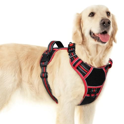 Eagloo Dog Harness for Large Dogs, Easy Wearing with 3 Buckles, Adjustable No Pull Pet Harness with 2 Rings for Walking, No Chock Reflective Soft Padded Vest with Control Handle, Black & Red, L - Image 1