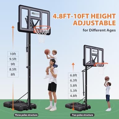 AWII SPORT Basketball Hoop Outdoor Protable 48 Inch Impact Backboard, 4.8-10FT Height Adjustable Basketball Hoop Goal System with Wheels for Adults - Image 3