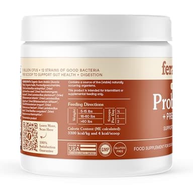 Fera Pets Probiotics for Dogs & Cats with Prebiotics - USDA Organic - Gut Health Powder Supplement with 12 Strains and 5 Billion CFUs - Supports Immunity, Energy and Skin & Coat - 60 Scoops - Image 7