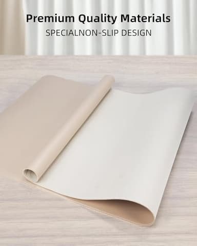 AFIING Leather Desk Pad Protector, Office Mat, Large Mouse Pad, Non-Slip PU Leather Blotter, Waterproof Writing Pad for Office and Home (Beige) - Image 2
