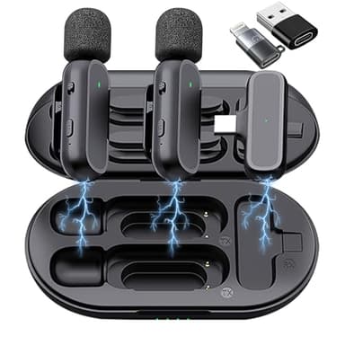 2 Pack Professional Wireless Lavalier Microphone for iPhone iPad Android with Charging Case Noise Reduction Plug-Play Clip on Lapel Mic for Video Recording Vlogging, YouTube, Interview, Live Streaming - Image 1