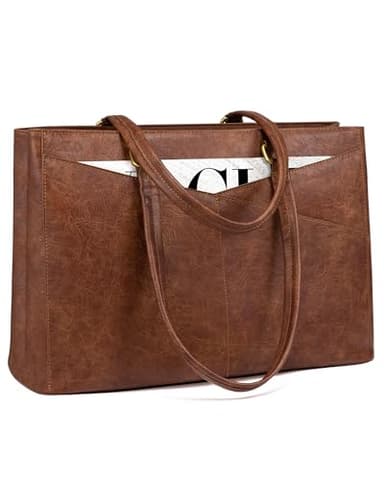 LOVEVOOK Laptop Bag for Women,15.6 Inch Laptop Tote Bag for Women,Vintage Leather Work Tote Bags Computer Business Teacher Bag,Waterproof Office Briefcase - Image 1