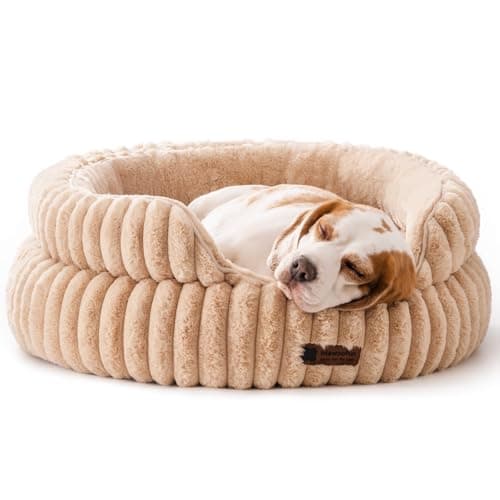 MEWOOFUN Dog Bed for Medium Dogs, Washable Large Cat Beds for Indoor Cats, Donut Pet Bed for Dogs and Cats with Anti-Slip Bottom (Camel, 27"x27"x10") - Image 1