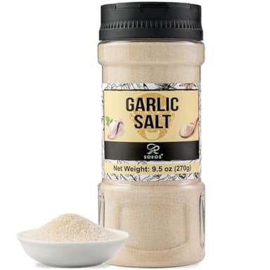 Soeos Garlic Salt 9.5 Ounce(270g), Garlic Salt Seasoning, Non GMO, Gluten Free, Ideal for Adding Flavor to Soups, Breads, Vegetables, Meats and More - Image 1