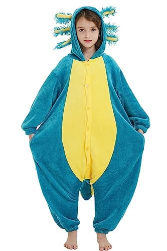 DELEY Unisex Blue Axolotl Onesie Adult Pajamas, Flannel Animal One Piece Costume Sleepwear Halloween Cosplay Homewear - Image 3