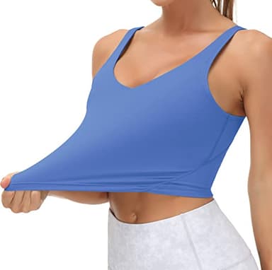 Women’s Longline Sports Bra Wirefree Padded Medium Support Yoga Bras Gym Running Workout Tank Tops(Sea Blue, Medium) - Image 3
