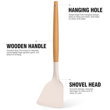 Silicone Cooking Utensils Set - Silicone Kitchen Utensils for Cooking Wooden Handles, 446°F Heat Resistant Kitchen Utensil Spatula Sets w Holder, Gadgets for Non-Stick Cookware BPA FREE (Khaki) - Image 8