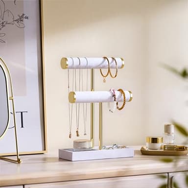 bussdis 2 Tier Bracelet Holder Display - Detachable T Bar White Velvet Bracelet Holder, Jewelry Holder Organizer for Bracelet, Necklace, Earrings, Rings - Image 4