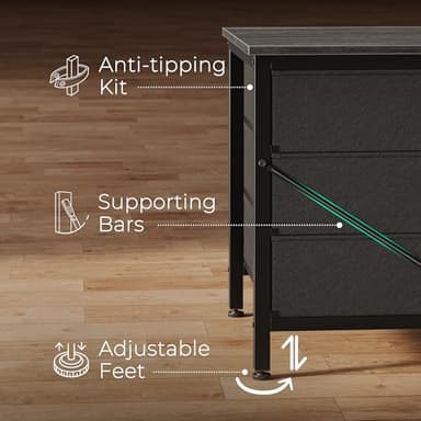 Huuger 63 Inch Dresser for Bedroom, Long Dresser for Closet with 9 Drawers, Large TV Stand for 55, 65, 70 Inch TV, Entertainment Center with Storage, Wide Chest of Drawers, Grey - Image 7