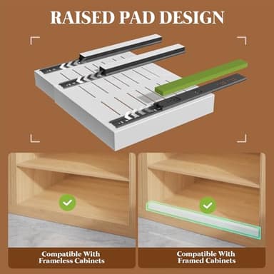Seinloes 4 Pack Expandable Pull Out Cabinet Organizer 21"Deep With Raising Pad for Framed Cabinets,Upgrade 3 Slide Rails Slide Out Drawers,No Drill Roll Out Shelves,Adjustable Width 12.1"-20.4" White - Image 2