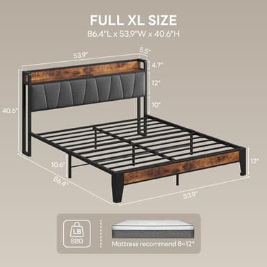 LIKIMIO Full XL Bed Frame, Storage Headboard with Charging Station, Solid and Stable, Noise Free, No Box Spring Needed, Easy Assembly - Image 2
