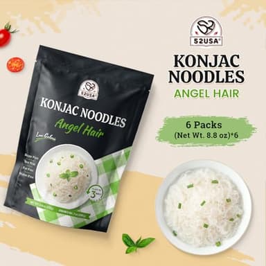 52USA Konjac Shirataki Noodle, Angel Hair, Low Carb Pasta 52.8 Oz (1500 g), Keto and Paleo Friendly, Sugar Free, Vegan, Gluten Free, Ready to Eat, Low Calorie Noodles 6 Pack Inside - Image 3