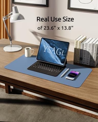 YSAGi Leather Desk Protector, Office Mat, Large Mouse Mat, Non-Slip PU Leather Blotter, Laptop Desk, Waterproof Writing Pad for Office and Home (Blue, 23.6" x 13.8") - Image 5