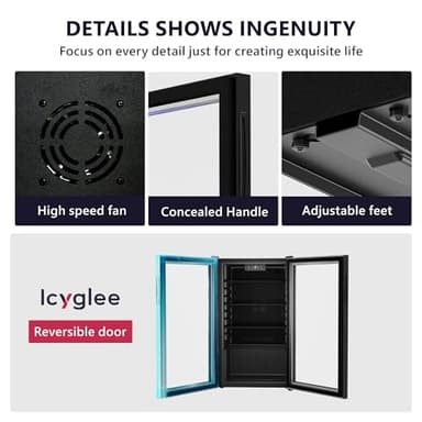 Icyglee Beverage Refrigerator Cooler - 126 Can Mini Fridge with Glass Door for Soda Beer, Wine, Beverage Cooler for Home, Office, Bar with Adjustable Removable Shelves, Black - Image 5