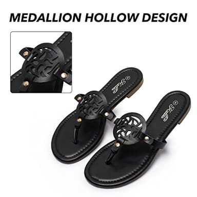katliu Women's Flat Sandals Flip Flop Sandals Comfortable Dressy Thong Sandals Black 9 - Image 2
