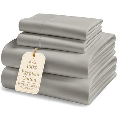 LANE LINEN 100% Egyptian Cotton Bed Sheets sábanas Queen, Soft & Comfy Luxury Hotel Like Thick Bedding Sheets & Pillowcase Set, Machine Wash Cooling 16'' Queen Deep Pocket Sheet Set-Silver - Image 1