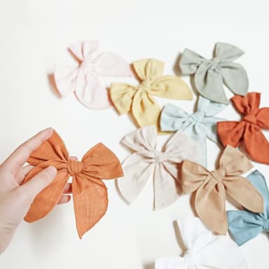 Niceye Fable Girls Hair Bows Cotton Linen Alligator Hair Clips or Little Girls Toddlers Kids Neutral Handmade Hair Accessories - 4.5” bow - Image 6
