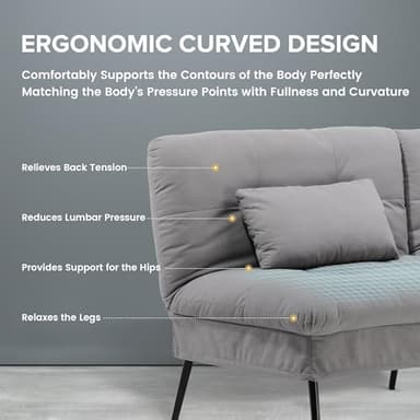 COMHOMA Convertible Sofa Bed,68″Fabric Couch with Adjustable Backrest,Loveseat Recliner Sleeper Living Room Furniture futon Set,Grey - Image 5