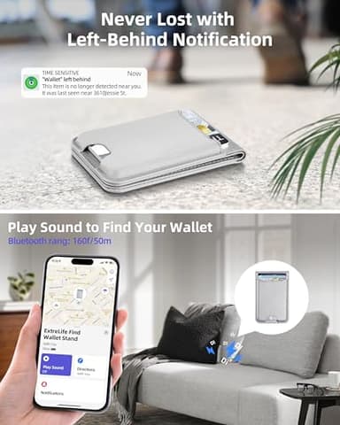 ExtreLife for Magsafe Wallet, Works with Apple Find My, Strongest Magnetic Wallet for iPhone 16/15/14/13/12 Series, Magnetic Card Holder with Adjustable Stand, 6 Cards Holder, Vegan Leather, Gray - Image 3