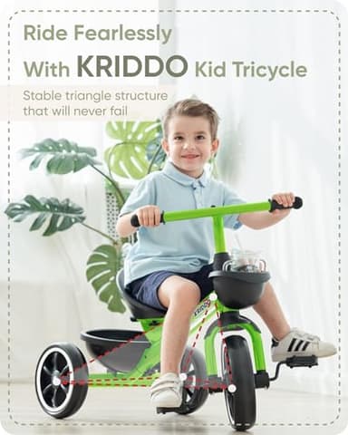 KRIDDO Tricycles Age 24 Month to 4 Years, Toddler Kids Trike for 2.5 to 5 Year Old, Gift for 2-4 Year Olds , Green - Image 2