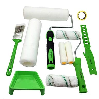 Magimate Paint Roller Kit with Tray Large Paint Roller Small Stain Roller and Brush Assorted for Painting Walls Decks Houses, Roller Handle Threaded Extendable Rollers Set 9 Inch -12PK - Image 1