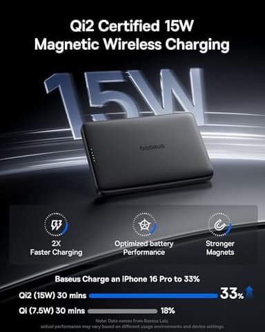 Baseus Picogo Magsafe Portable Charger, Qi2 Certified 0.5" Ultra Slim 15W Wireless Power Bank, 10000mAh 27W Fast Charging Magnetic Battery Pack with USB-C for iPhone 17/16/15/14/13/12 Series Only - Image 4