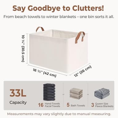 StorageWorks Storage Bins, Shelves Baskets for Organizing, Large Fabric Closet Organizers with Handles, Metal Frame, Natural Color, 2-Pack - Image 3