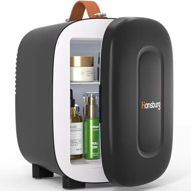 Hansburg Mini Fridge for Bedroom Skincare Cooler & Warmer Portable Small Refrigerator 4 Liter/6 can with 12v AC/DC/USB Option for Food, Drinks, Makeup, Dorm, Office and Car - Image 1