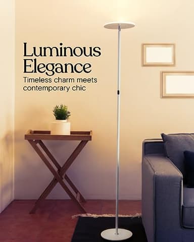 Brightech Sky LED Torchiere Super Bright Floor Lamp - Contemporary, High Lumen Light for Living Rooms and Offices - Dimmable, Indoor Pole Uplight for Bedroom Reading - White - Image 2