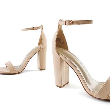 DREAM PAIRS Womens Hi-Chunk High Heel Pump Sandal Nude Suede - 8.5 - Image 5