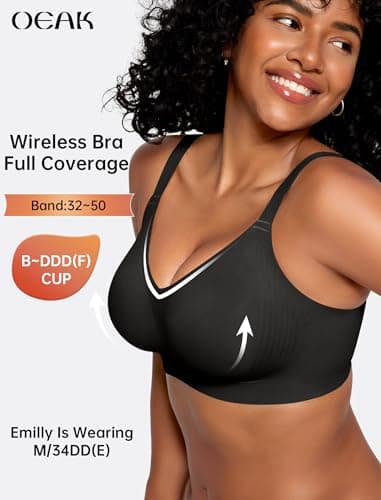 OEAK Womens Wireless Seamless Bras Full Coverage Supportive Lounge Bra Push Up Plus Size Everyday Bra Comfortable Tshirt Bras Black L - Image 2