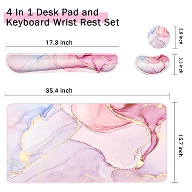 Keyboard Mouse Pad Set, Extended Mouse Pad+Keyboard Wrist Rest Support, Memory Foam Ergonomic Easy Typing, 3Pcs (35.4×15.7 in) Desk Pad Set for Home Office Study Game- Pink Marble - Image 4